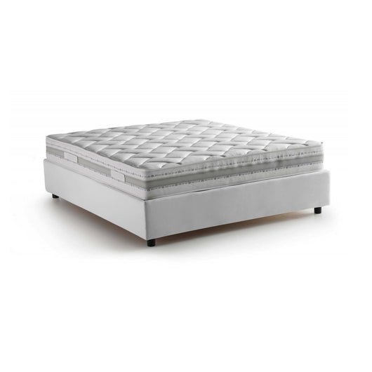 Letto matrimoniale Apel, Letto contenitore con rivestimento in tessuto, Made in Italy, Apertura frontale, con materasso cm 160x190 incluso, Bianco