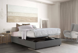 Letto matrimoniale Alaska, Letto contenitore con rivestimento in tessuto, Made in Italy, Apertura frontale, adatto per materasso cm 160x200, Grigio