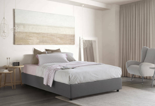 Letto matrimoniale Alaska, Letto contenitore con rivestimento in tessuto, Made in Italy, Apertura frontale, adatto per materasso cm 160x200, Grigio