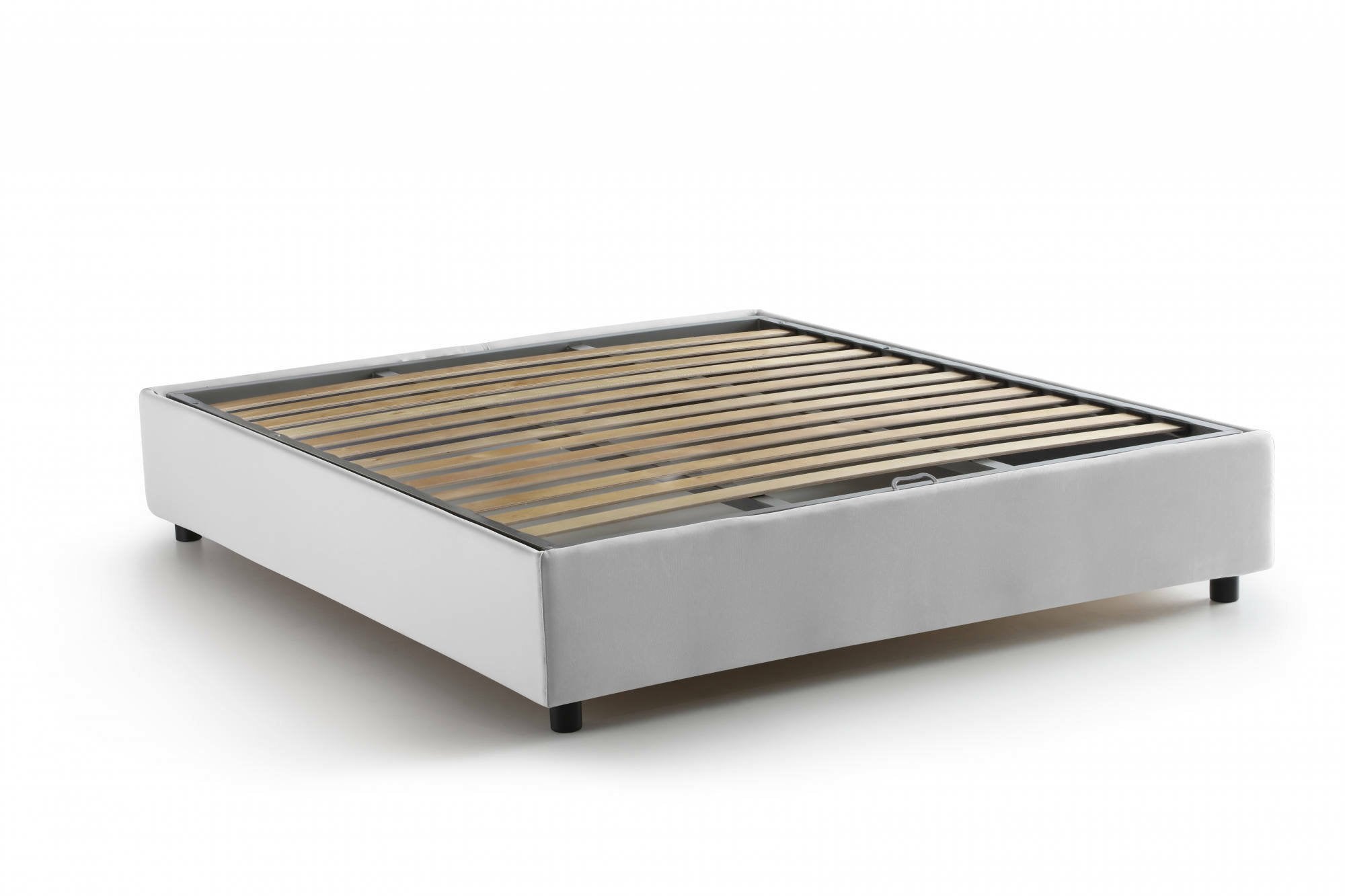 Letto matrimoniale Alaska, Letto contenitore con rivestimento in tessuto, Made in Italy, Apertura frontale, adatto per materasso cm 160x200, Bianco