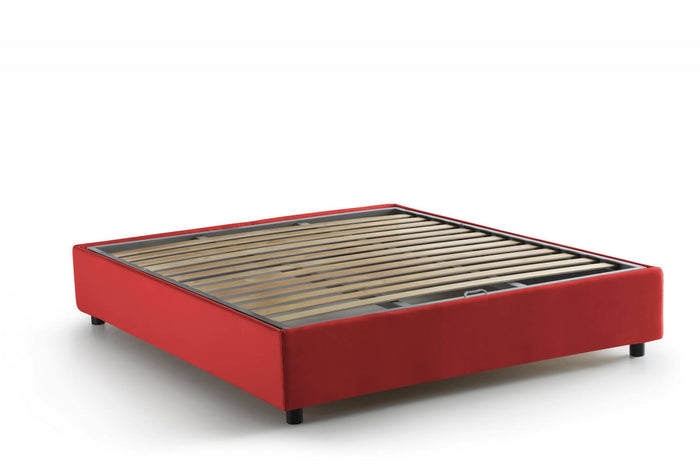 Letto matrimoniale Alaska, Letto contenitore con rivestimento in tessuto, Made in Italy, Apertura frontale, adatto per materasso cm 160x200, Rosso