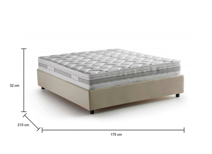 Letto matrimoniale Alessander, Letto contenitore con rivestimento in tessuto, Made in Italy, Apertura frontale, con materasso cm 160x200 incluso, Beige