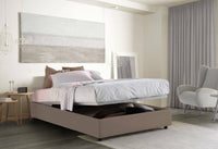 Letto matrimoniale Alessander, Letto contenitore con rivestimento in tessuto, Made in Italy, Apertura frontale, con materasso cm 160x200 incluso, Tortora