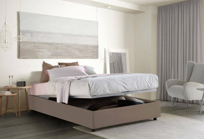 Letto matrimoniale Alessander, Letto contenitore con rivestimento in tessuto, Made in Italy, Apertura frontale, con materasso cm 160x200 incluso, Tortora