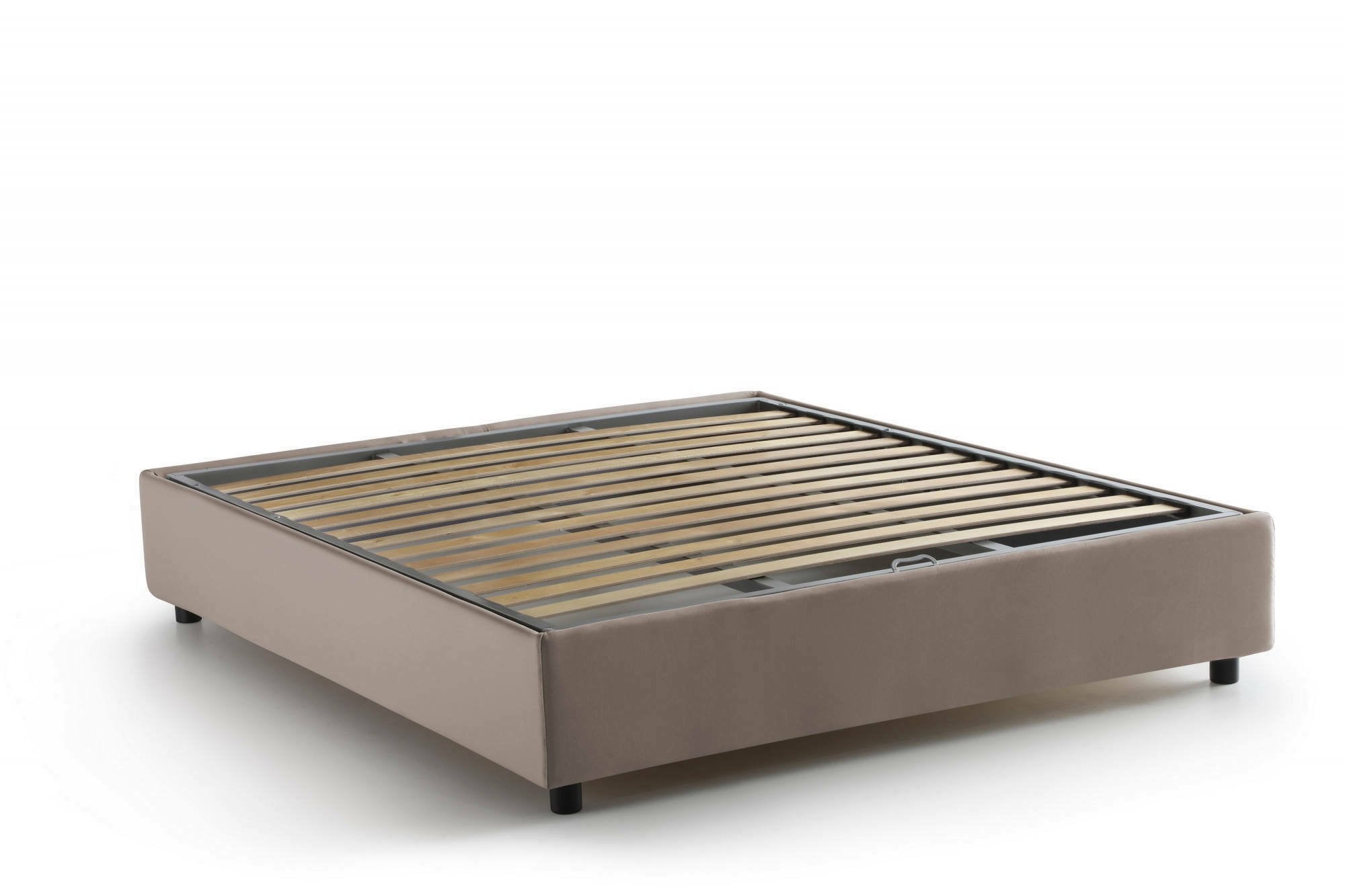 Letto matrimoniale Alessander, Letto contenitore con rivestimento in tessuto, Made in Italy, Apertura frontale, con materasso cm 160x200 incluso, Tortora