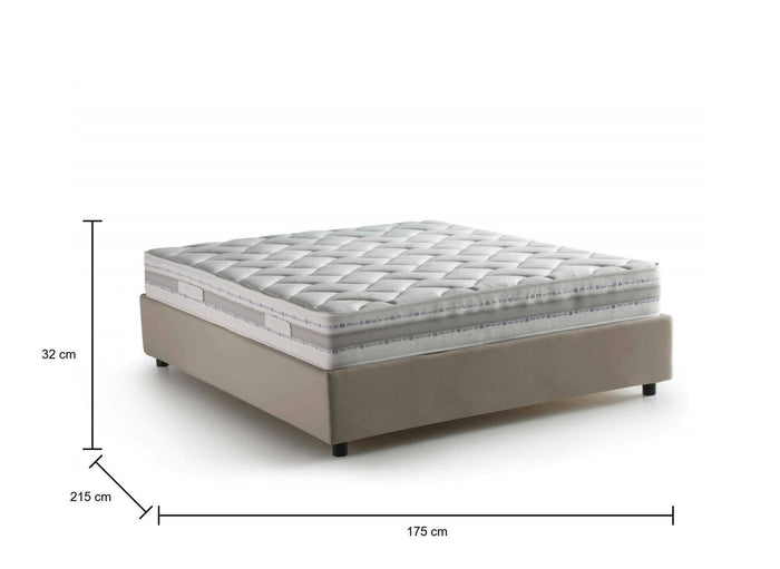 Letto matrimoniale Alessander, Letto contenitore con rivestimento in tessuto, Made in Italy, Apertura frontale, con materasso cm 160x200 incluso, Tortora