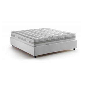 Letto matrimoniale Alessander, Letto contenitore con rivestimento in tessuto, Made in Italy, Apertura frontale, con materasso cm 160x200 incluso, Bianco