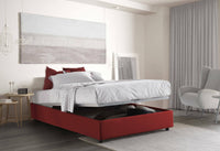 Letto matrimoniale Alessander, Letto contenitore con rivestimento in tessuto, Made in Italy, Apertura frontale, con materasso cm 160x200 incluso, Rosso