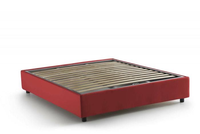 Letto matrimoniale Alessander, Letto contenitore con rivestimento in tessuto, Made in Italy, Apertura frontale, con materasso cm 160x200 incluso, Rosso