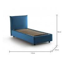 Letto singolo Ippolito, Letto contenitore con rivestimento in tessuto, Made in Italy, Apertura frontale, adatto per materasso cm 80x190, Blu