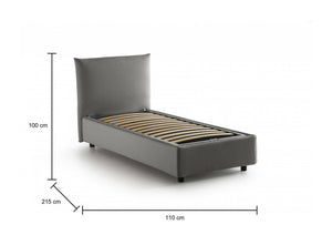 Letto singolo Ippolito, Letto contenitore con rivestimento in tessuto, Made in Italy, Apertura frontale, adatto per materasso cm 80x190, Grigio