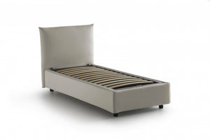 Letto singolo Alisech, Letto contenitore con rivestimento in tessuto, Made in Italy, Apertura laterale, adatto per materasso cm 80x190, Beige