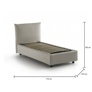 Letto singolo Alisech, Letto contenitore con rivestimento in tessuto, Made in Italy, Apertura laterale, adatto per materasso cm 80x190, Beige