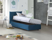Letto singolo Alisech, Letto contenitore con rivestimento in tessuto, Made in Italy, Apertura laterale, adatto per materasso cm 80x190, Blu
