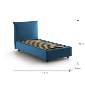 Letto singolo Alisech, Letto contenitore con rivestimento in tessuto, Made in Italy, Apertura laterale, adatto per materasso cm 80x190, Blu