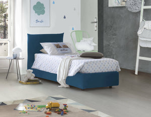 Letto singolo Alisech, Letto contenitore con rivestimento in tessuto, Made in Italy, Apertura laterale, adatto per materasso cm 80x190, Blu