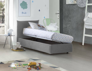 Letto singolo Alisech, Letto contenitore con rivestimento in tessuto, Made in Italy, Apertura laterale, adatto per materasso cm 80x190, Grigio