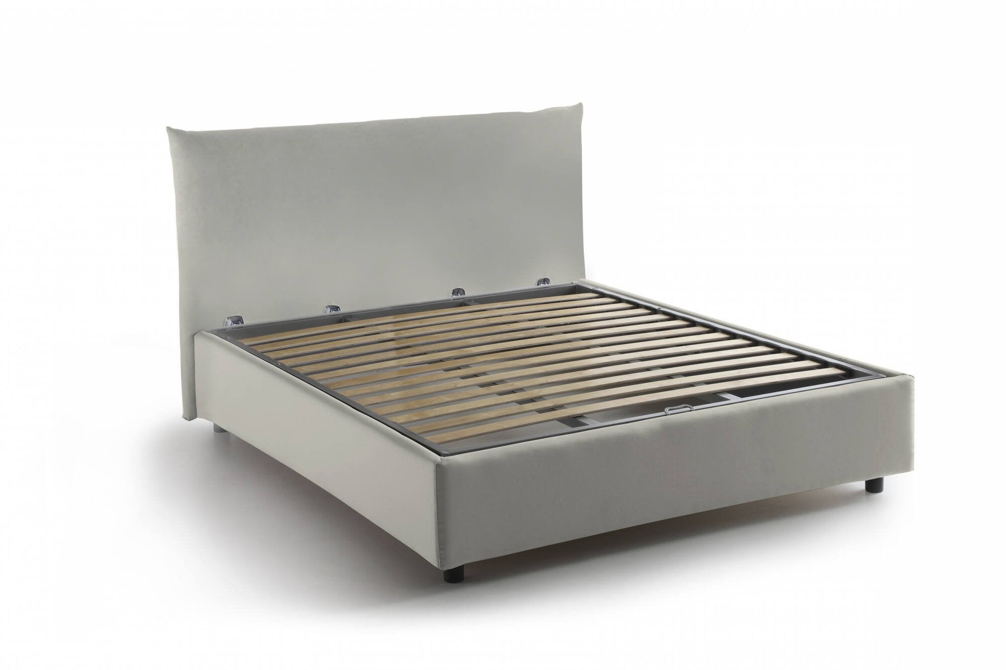Letto piazza e mezza Amorino, Letto contenitore con rivestimento in tessuto, Made in Italy, Apertura frontale, adatto per materasso cm 120x190, Beige