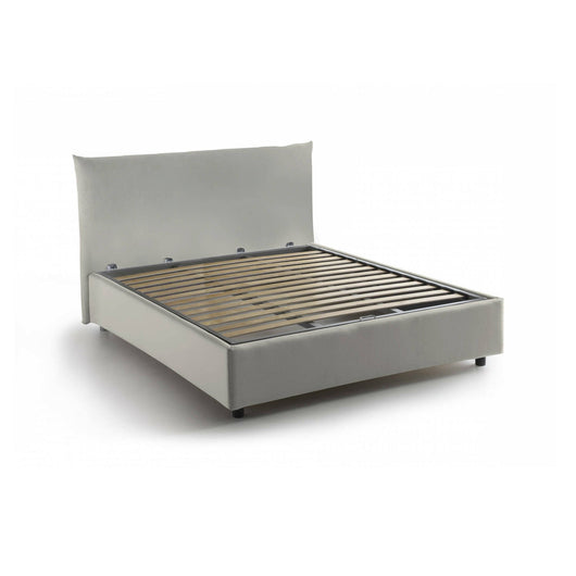 Letto piazza e mezza Amorino, Letto contenitore con rivestimento in tessuto, Made in Italy, Apertura frontale, adatto per materasso cm 120x190, Beige
