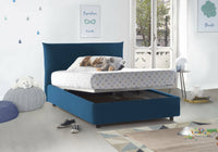 Letto piazza e mezza Amorino, Letto contenitore con rivestimento in tessuto, Made in Italy, Apertura frontale, adatto per materasso cm 120x190, Blu