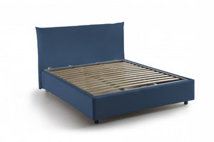 Letto piazza e mezza Amorino, Letto contenitore con rivestimento in tessuto, Made in Italy, Apertura frontale, adatto per materasso cm 120x190, Blu
