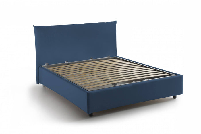 Letto piazza e mezza Amorino, Letto contenitore con rivestimento in tessuto, Made in Italy, Apertura frontale, adatto per materasso cm 120x190, Blu