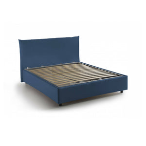 Letto piazza e mezza Amorino, Letto contenitore con rivestimento in tessuto, Made in Italy, Apertura frontale, adatto per materasso cm 120x190, Blu