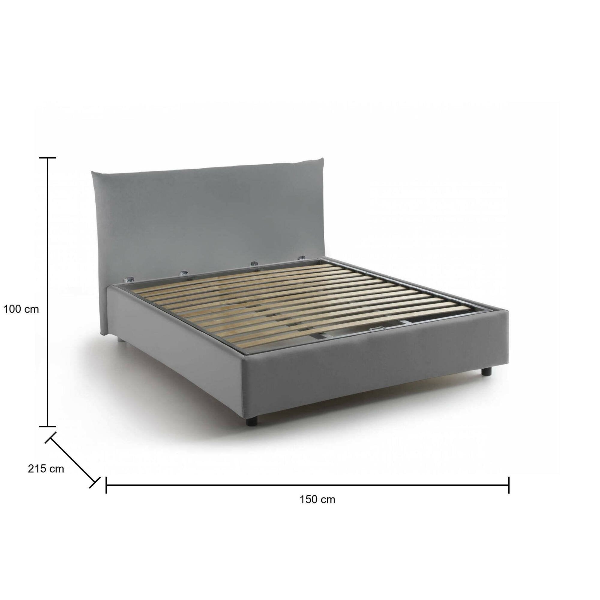 Amorino, Letto Piazza e Mezza Sfoderabile Made in Italy, Grigio