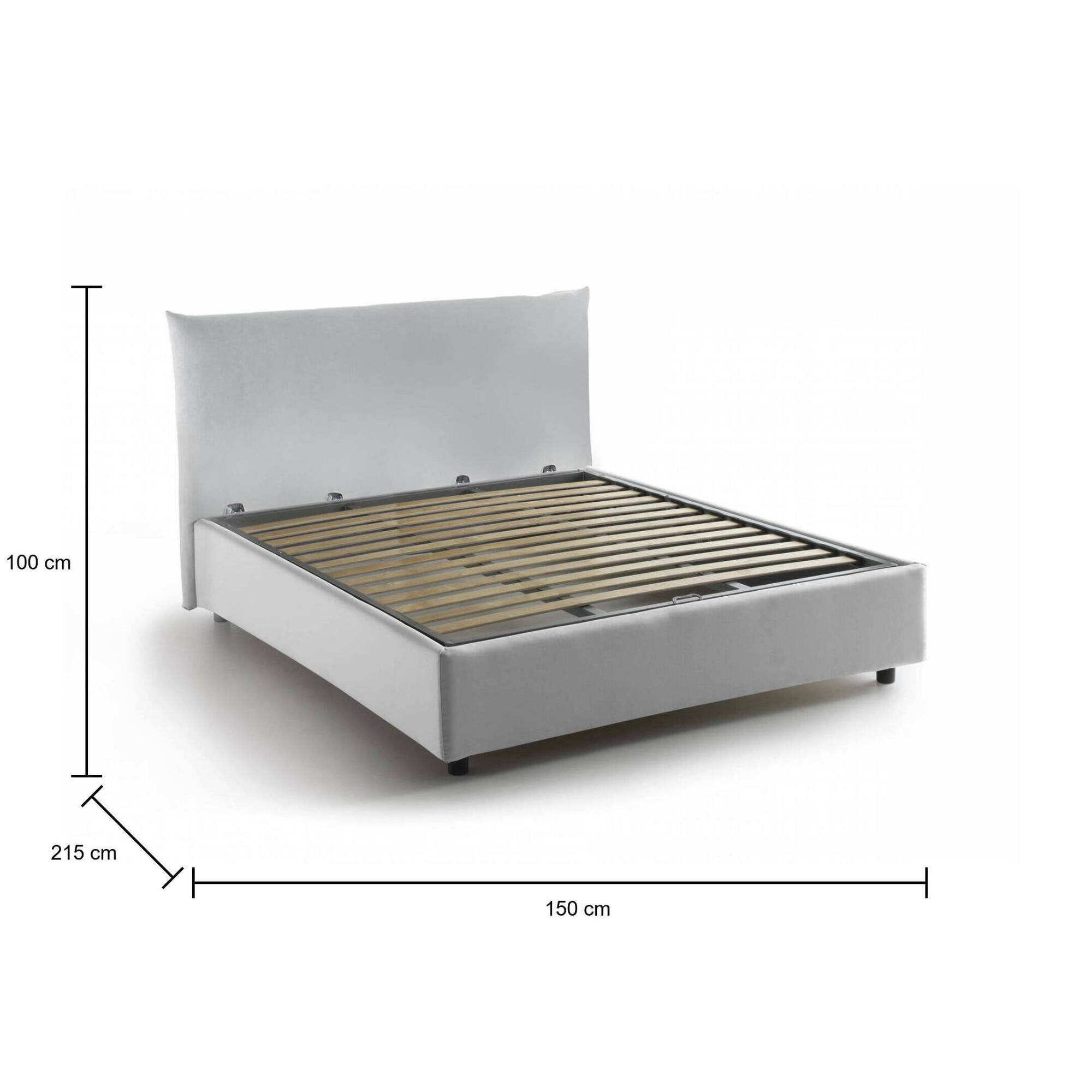 Letto piazza e mezza Amorino, Letto contenitore con rivestimento in tessuto, Made in Italy, Apertura frontale, adatto per materasso cm 120x190, Bianco