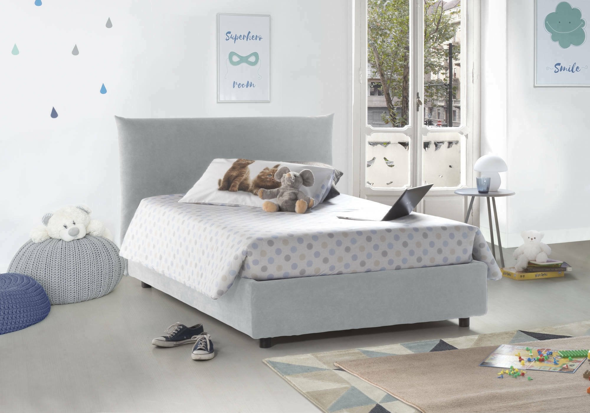 Amorino, Letto Piazza e Mezza Sfoderabile Made in Italy, Bianco