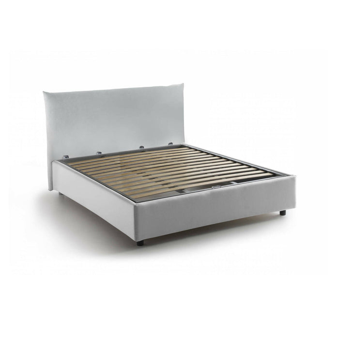 Letto piazza e mezza Amorino, Letto contenitore con rivestimento in tessuto, Made in Italy, Apertura frontale, adatto per materasso cm 120x190, Bianco
