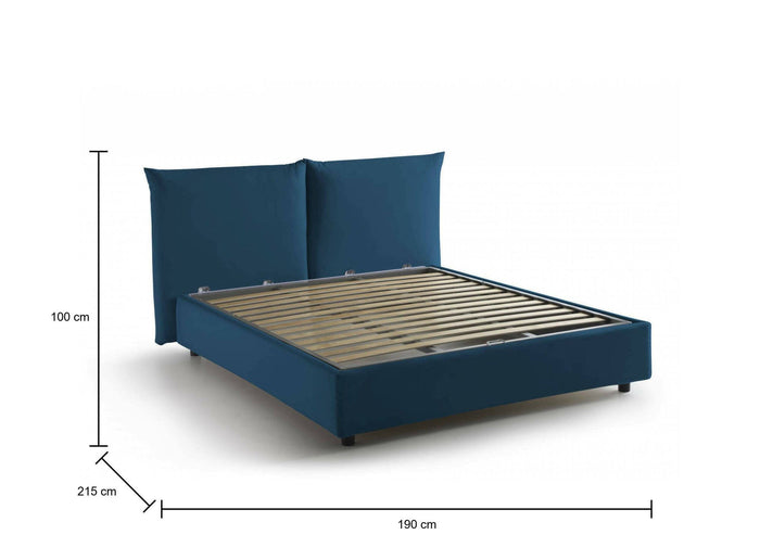 Letto matrimoniale Alizarin, Letto contenitore con rivestimento in tessuto, Made in Italy, Apertura frontale, adatto per materasso cm 160x190, Blu