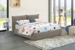 Letto matrimoniale Alizarin, Letto contenitore con rivestimento in tessuto, Made in Italy, Apertura frontale, adatto per materasso cm 160x190, Tortora
