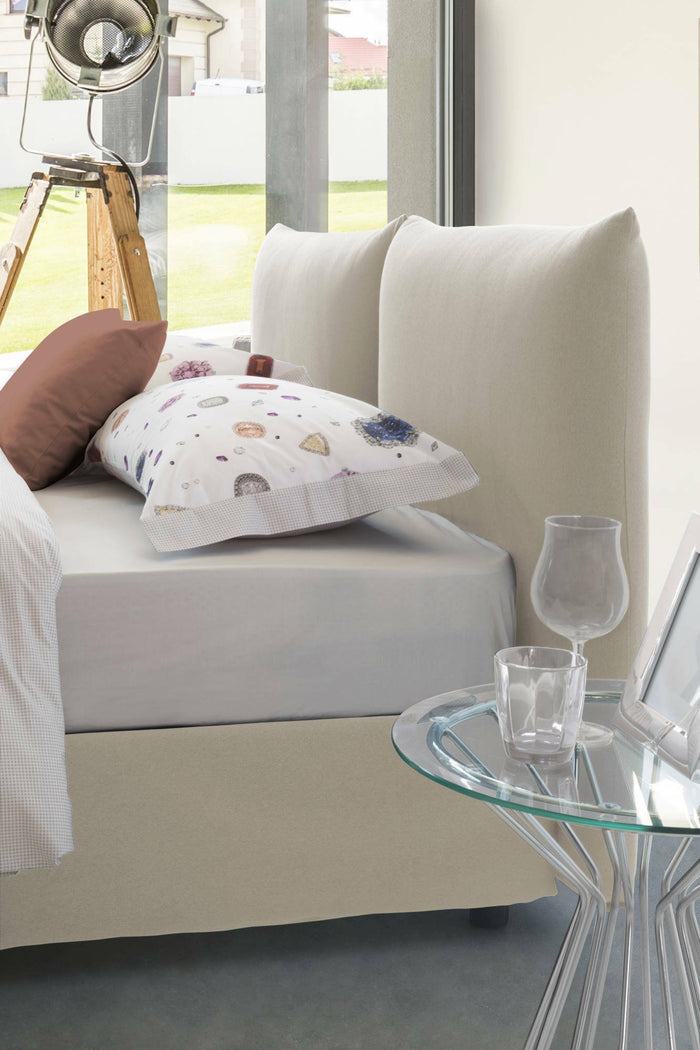 Letto matrimoniale Aghineo, Letto contenitore con rivestimento in tessuto, Made in Italy, Apertura frontale, adatto per materasso cm 160x200, Beige