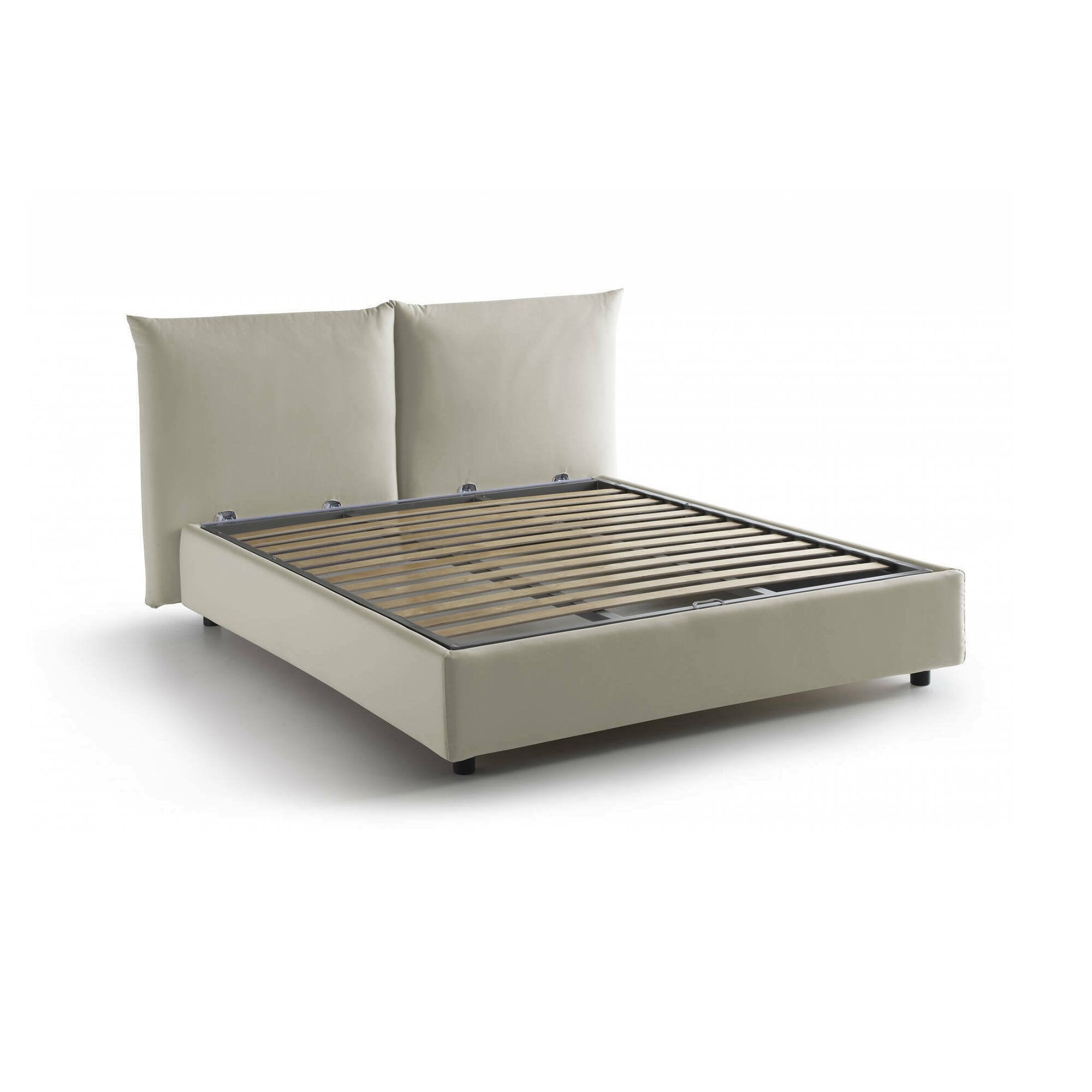 Letto matrimoniale Aghineo, Letto contenitore con rivestimento in tessuto, Made in Italy, Apertura frontale, adatto per materasso cm 160x200, Beige