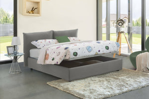 Letto matrimoniale Aghineo, Letto contenitore con rivestimento in tessuto, Made in Italy, Apertura frontale, adatto per materasso cm 160x200, Grigio