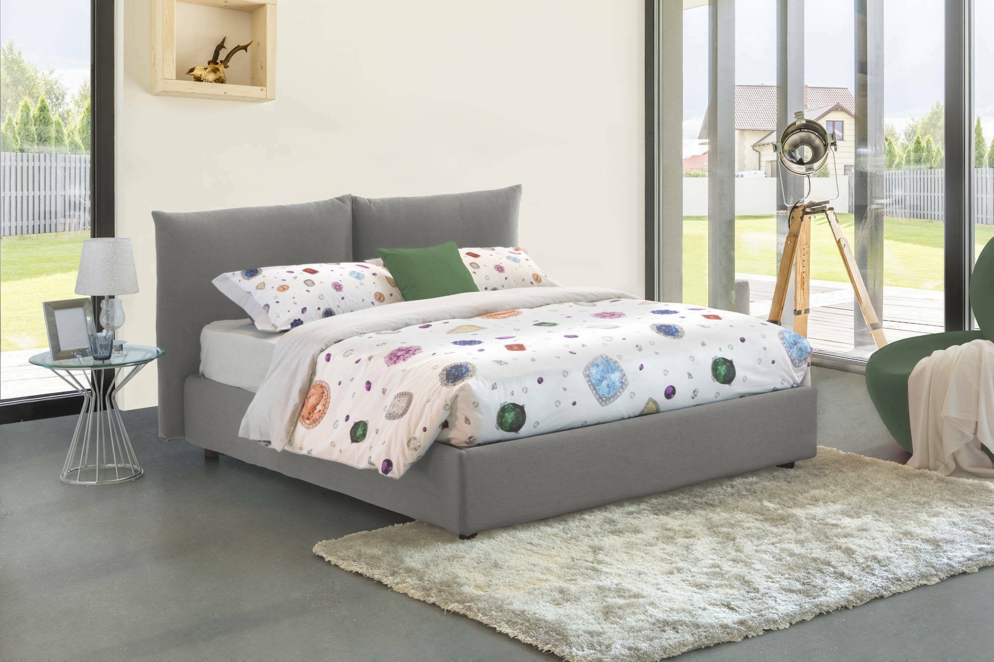 Letto matrimoniale Aghineo, Letto contenitore con rivestimento in tessuto, Made in Italy, Apertura frontale, adatto per materasso cm 160x200, Grigio
