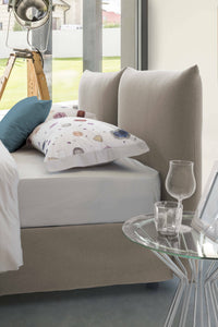 Letto matrimoniale Aghineo, Letto contenitore con rivestimento in tessuto, Made in Italy, Apertura frontale, adatto per materasso cm 160x200, Tortora