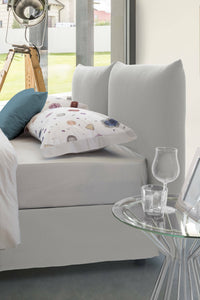 Letto matrimoniale Aghineo, Letto contenitore con rivestimento in tessuto, Made in Italy, Apertura frontale, adatto per materasso cm 160x200, Bianco