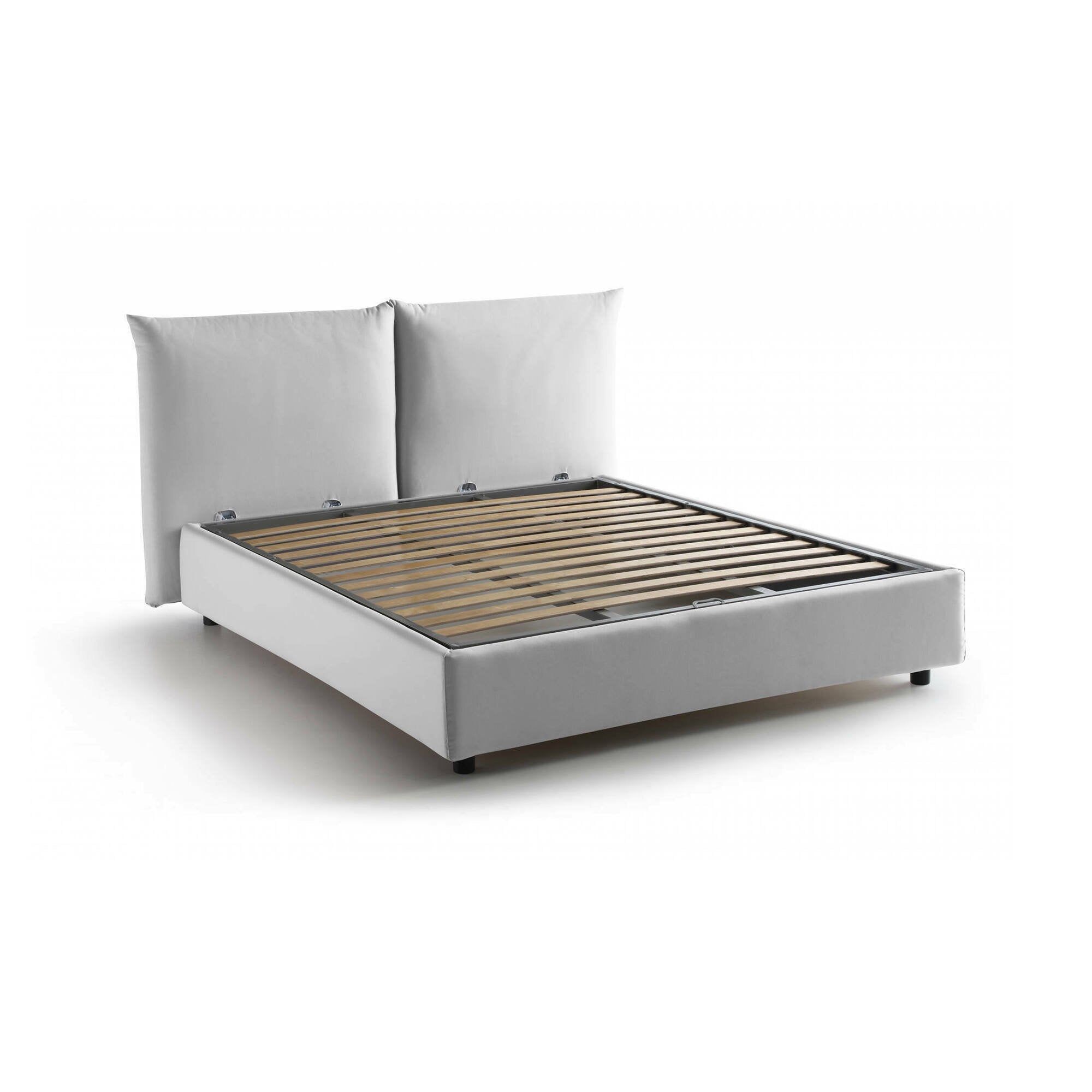 Letto matrimoniale Aghineo, Letto contenitore con rivestimento in tessuto, Made in Italy, Apertura frontale, adatto per materasso cm 160x200, Bianco