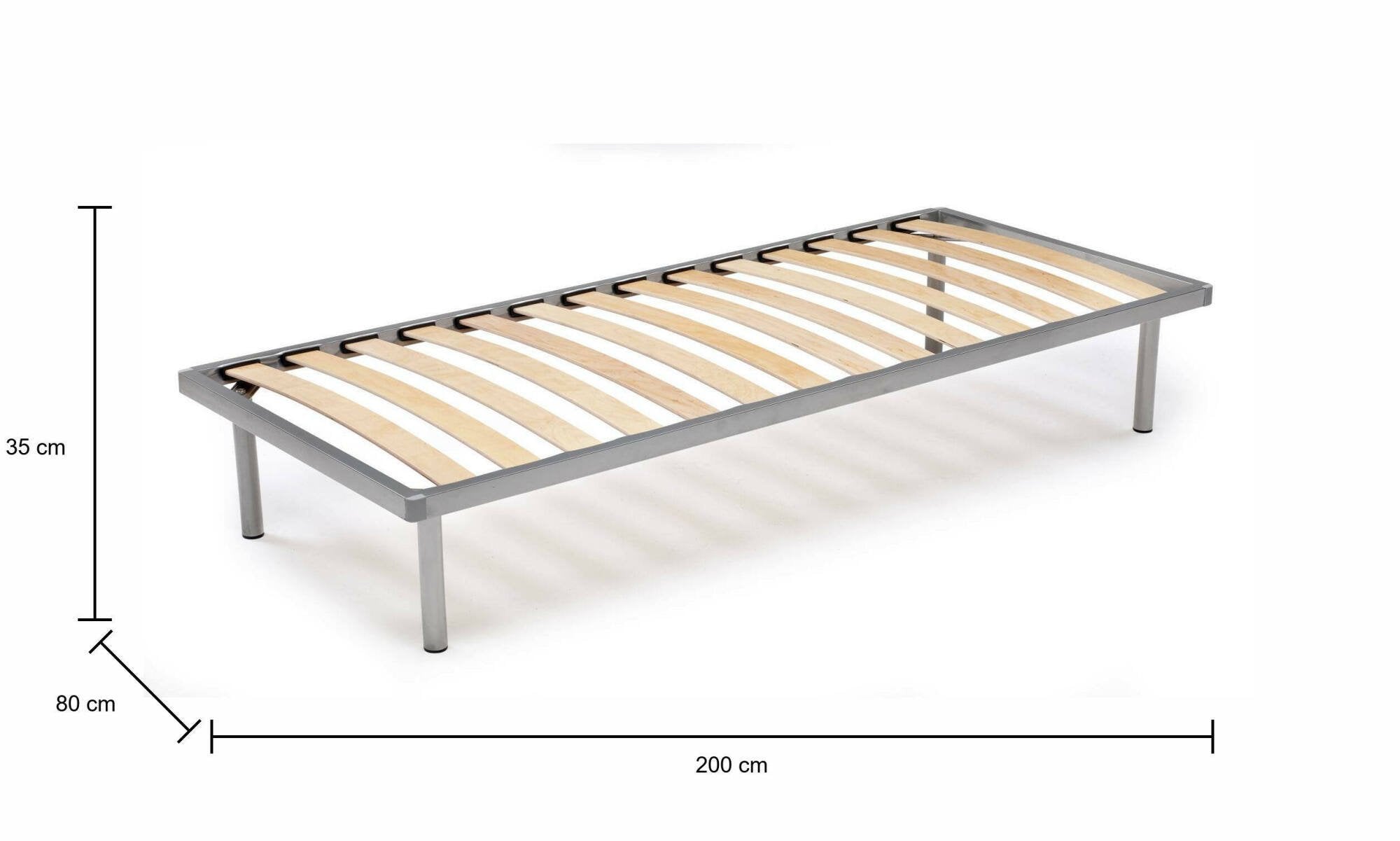 Abalui, Rete Letto Singolo Singolo Made in Italy, 200x80 cm Grigio