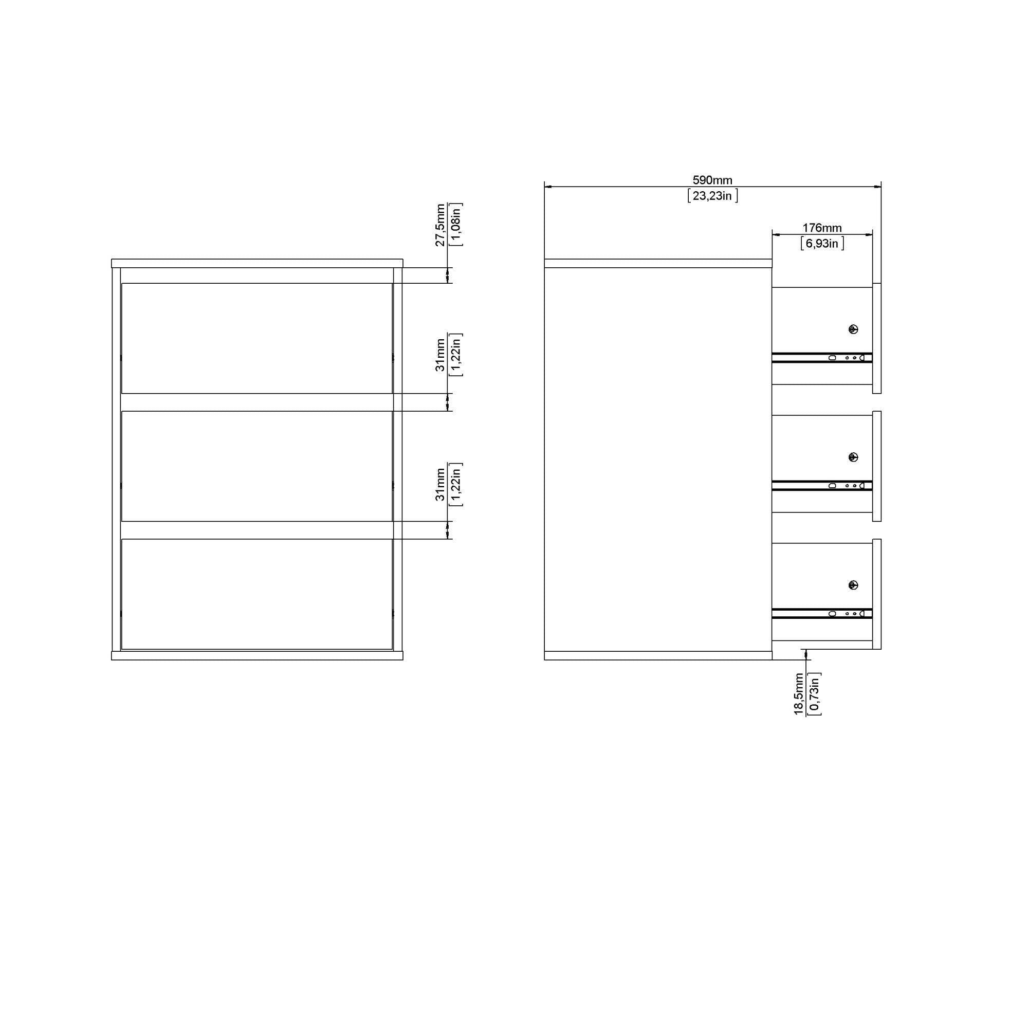 Cassettiera a tre cassetti da Adonino, colore bianco, cm 51 x 70 x 39