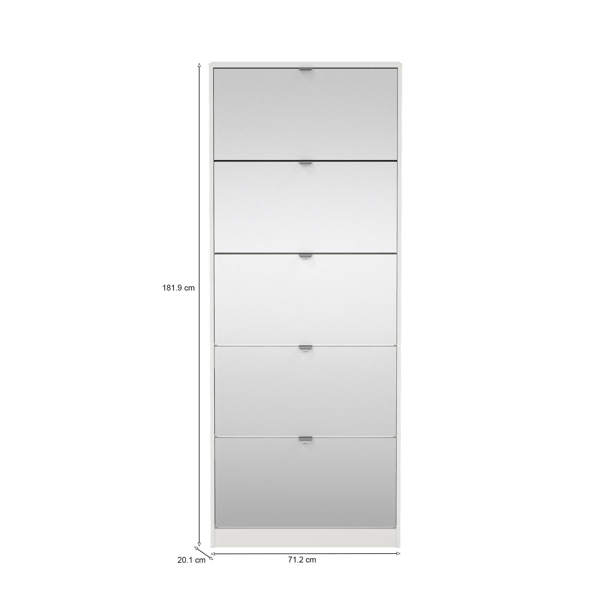 Scarpiera a cinque ante con Angiolo, colore bianco, cm 71 x 181 x 20