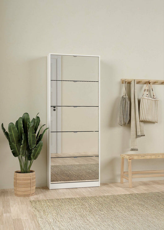 Scarpiera a cinque ante con Angiolo, colore bianco, cm 71 x 181 x 20