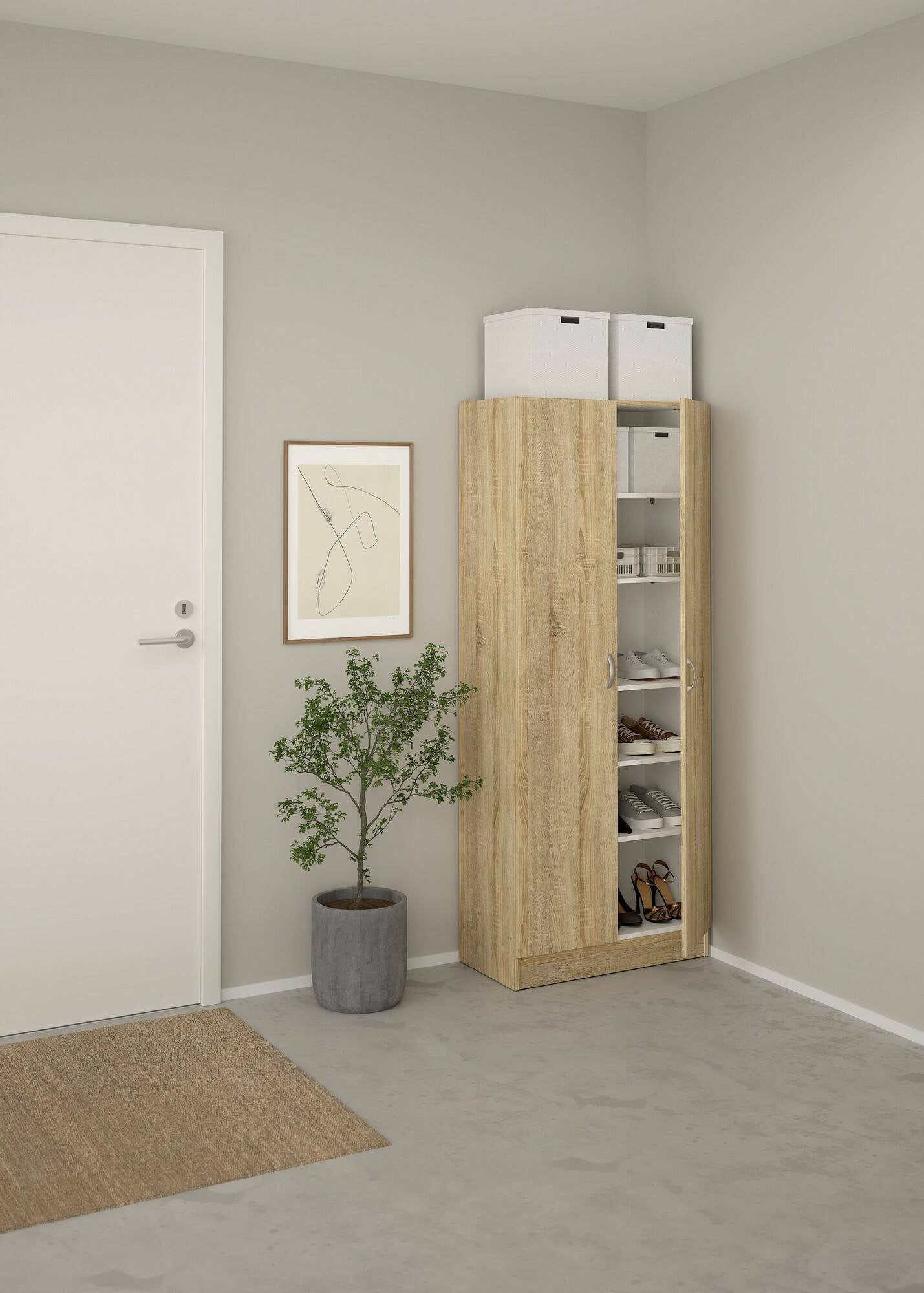 Scarpiera Erinni, Mobile portascarpe, Armadio da ingresso multiuso, Mobiletto per calzature, 69x35 h170 cm, Quercia