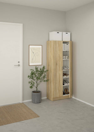 Scarpiera Erinni, Mobile portascarpe, Armadio da ingresso multiuso, Mobiletto per calzature, 69x35 h170 cm, Quercia