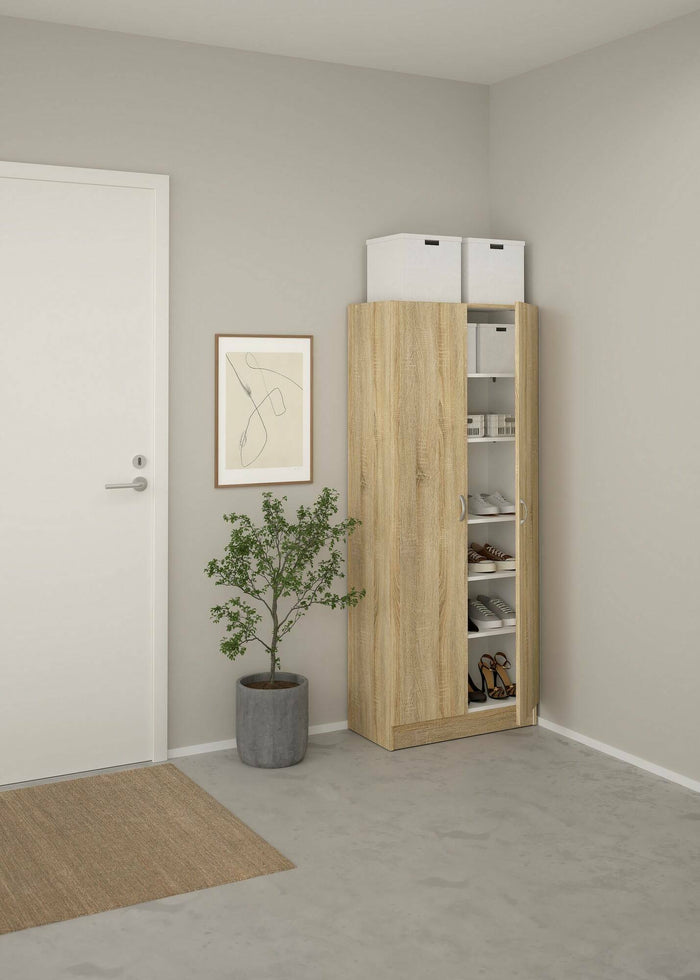 Scarpiera Erinni, Mobile portascarpe, Armadio da ingresso multiuso, Mobiletto per calzature, 69x35 h170 cm, Quercia