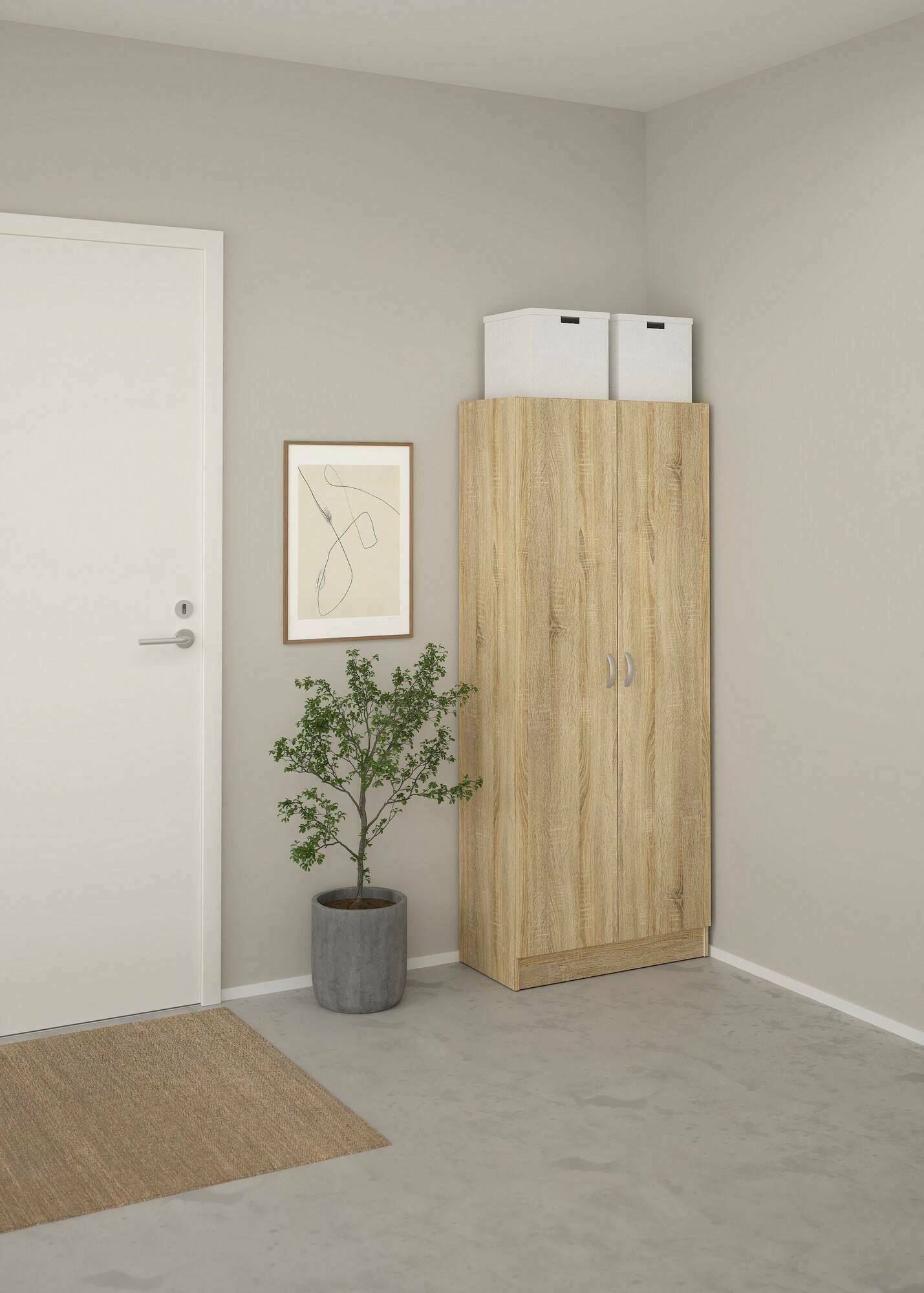 Scarpiera Erinni, Mobile portascarpe, Armadio da ingresso multiuso, Mobiletto per calzature, 69x35 h170 cm, Quercia