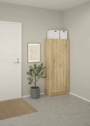 Scarpiera Erinni, Mobile portascarpe, Armadio da ingresso multiuso, Mobiletto per calzature, 69x35 h170 cm, Quercia