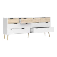 Cassettiera doppia a 8 Arista, colore bianco e rovere, cm 195 x 81 x 39